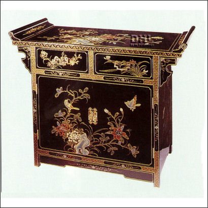 black oriental bird and flower altar cabinet