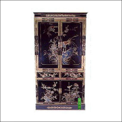 black oriental bird and flower display cabinet front view