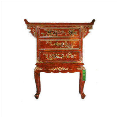 red oriental bird and flower altar cabinet front view