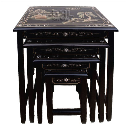 black french chinoiserie nest of 4 tables front view