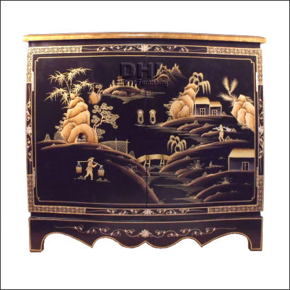 black french chinoiserie bow front hall cabinet front view
