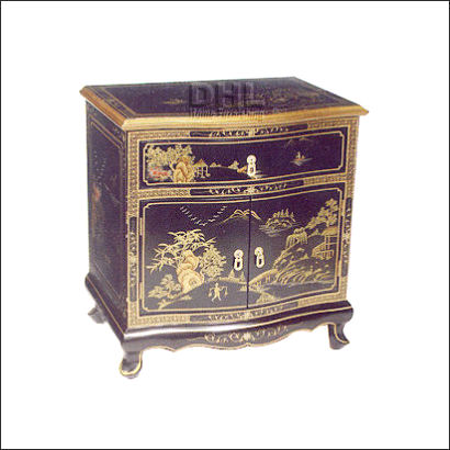 black french chinoiserie bow front bedside cabinet