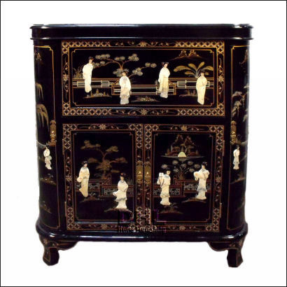 black oriental mother of pearl bar cabinet front view