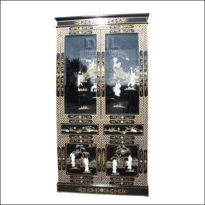 black oriental mother of pearl display cabinet front view
