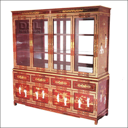 red oriental mother of pearl buffet and display