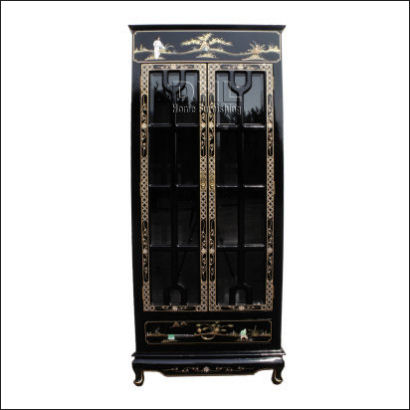 black oriental mother of pearl display bookcase front view