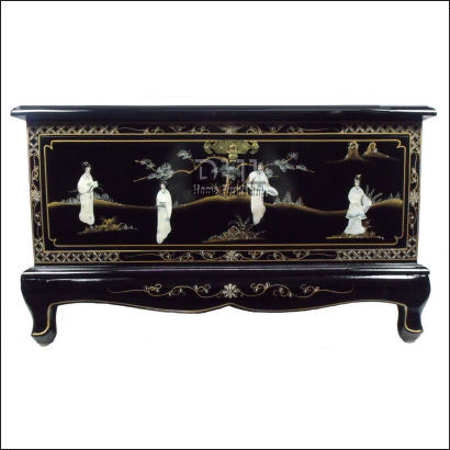 black oriental mother of pearl tv cabinet front view