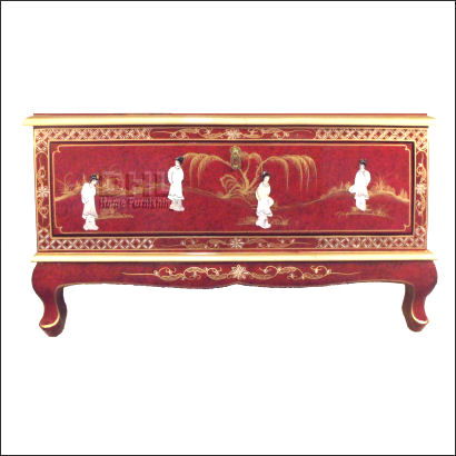red oriental mother of pearl tv cabinet front view