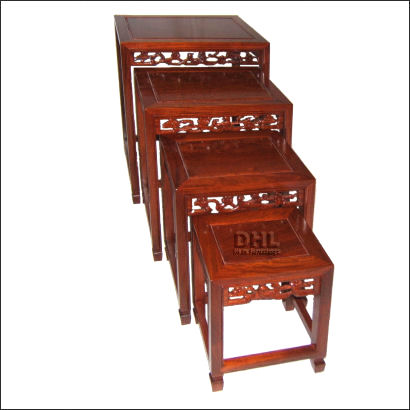chinese rosewood furniture nest of 4 tables bird and flower design