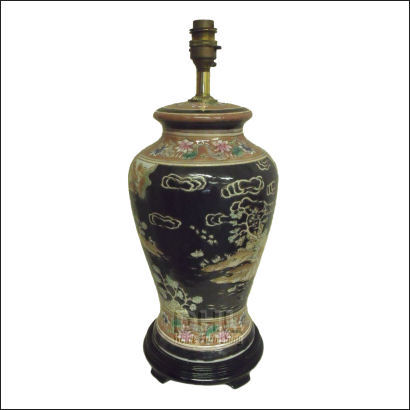 black fish tail table lamp with river scene