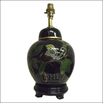 green ginger jar table lamp with bird and flower