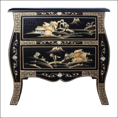 black french chinoiserie curved side cabinet front view