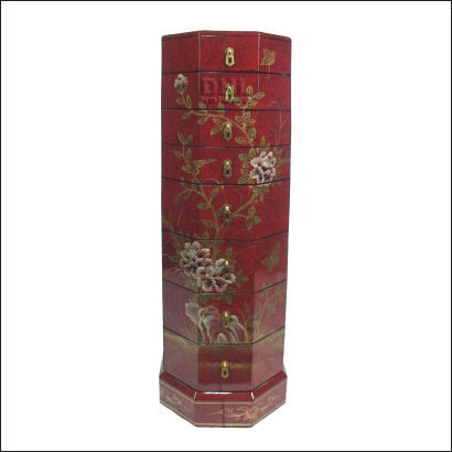 oriental-hexagonal-cabinet-red-bird-and flower-front-view