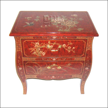 red-oriental-bird-and-flower-side-cabinet-front-view