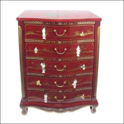oriental furniture red mother of pearl chest of 5 drawers