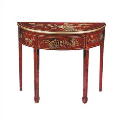 red oriental bird and flower half round table