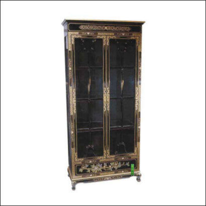 black oriental bird and flower display bookcase front view