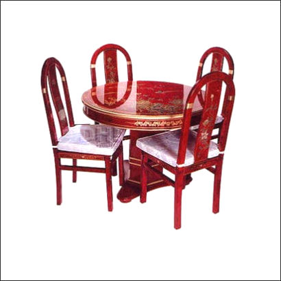 red oriental bird and flower round dining table with 4 chairs