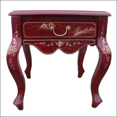 red french chinoiserie square side table front view