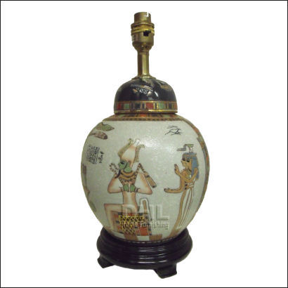 cream ginger jar table lamp with egyptian figures