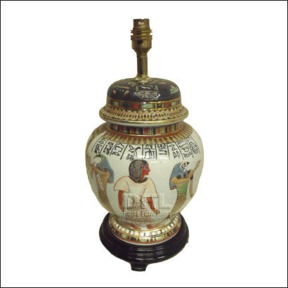 cream temple jar table lamp with egyptian figures