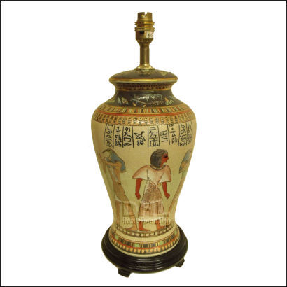 sand fish tail table lamp with egyptian figures