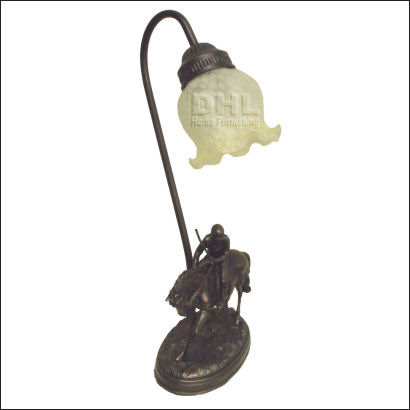 Cold Caste Bronze Horse Lamp With Figurine, Bronze Figurine Table Lamp